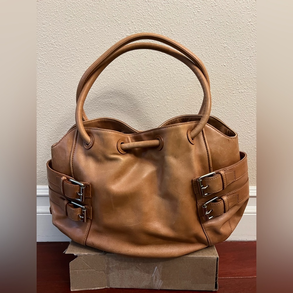 Cole Haan British Tan Leather Bucket Ring Shoulder Bag